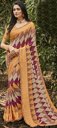 Party Wear Multicolor color Saree in Georgette fabric with Classic Printed work : 1878978