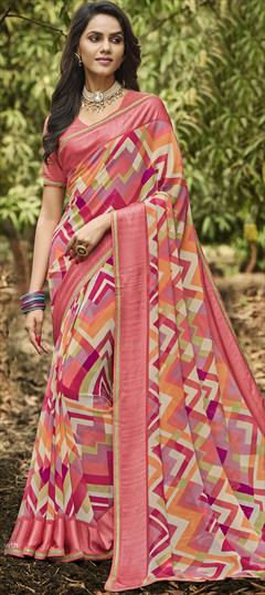 Party Wear Multicolor color Saree in Georgette fabric with Classic Printed work : 1878991