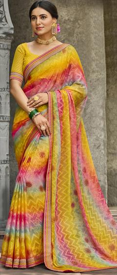 Engagement, Mehendi Sangeet, Reception Multicolor color Saree in Brasso fabric with Classic Stone work : 1878994