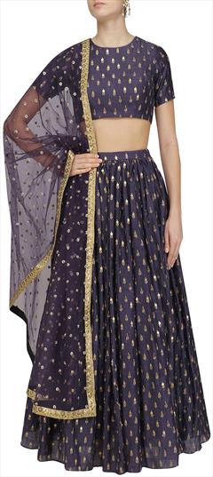 Engagement, Mehendi Sangeet, Wedding Blue color Ready to Wear Lehenga in Silk fabric with Flared Embroidered work : 1879169