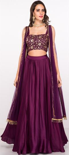 Engagement, Mehendi Sangeet, Reception Purple and Violet color Ready to Wear Lehenga in Silk fabric with Flared Thread, Zari work : 1879193