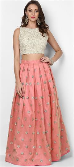 Engagement, Mehendi Sangeet, Reception Pink and Majenta color Ready to Wear Lehenga in Net, Silk fabric with Flared Embroidered work : 1879197