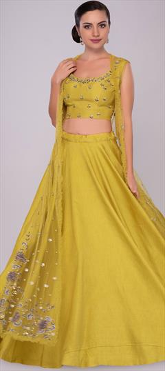 Engagement, Mehendi Sangeet, Reception Yellow color Ready to Wear Lehenga in Silk fabric with Flared Embroidered work : 1879199