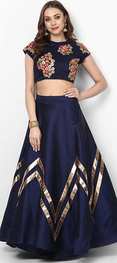 Engagement, Mehendi Sangeet, Reception Blue color Ready to Wear Lehenga in Silk fabric with Flared Thread work : 1879202
