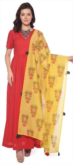 Party Wear, Reception Red and Maroon color Salwar Kameez in Cotton fabric with Abaya Block Print work : 1879235