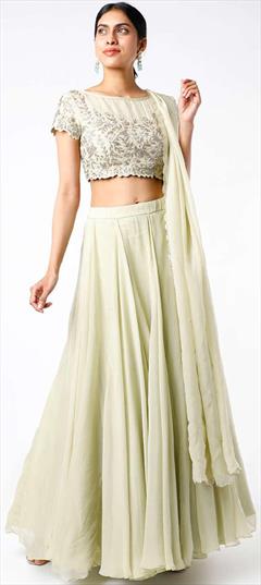 Mehendi Sangeet, Reception, Wedding Green color Ready to Wear Lehenga in Georgette fabric with Flared Embroidered, Thread work : 1879310