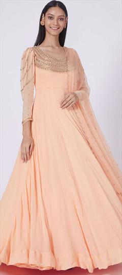 Designer, Festive, Reception Pink and Majenta color Salwar Kameez in Georgette fabric with Anarkali Thread, Zari work : 1879520