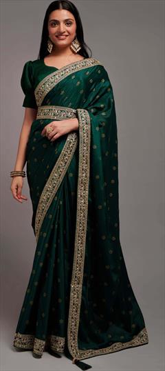 Party Wear, Traditional Green color Saree in Art Silk, Silk fabric with South Thread, Weaving, Zari work : 1879627