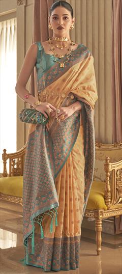 Party Wear, Traditional Yellow color Saree in Handloom fabric with South Weaving work : 1879631