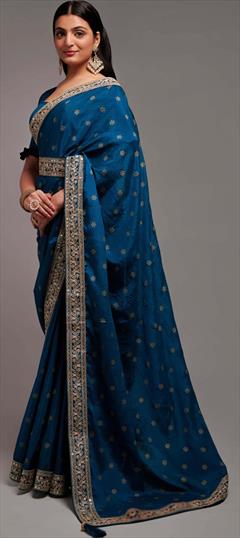 Party Wear, Traditional Blue color Saree in Art Silk, Silk fabric with South Thread, Weaving, Zari work : 1879632