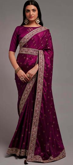 Party Wear, Traditional Red and Maroon color Saree in Art Silk, Silk fabric with South Thread, Weaving, Zari work : 1879633
