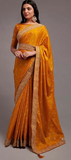 Party Wear, Traditional Yellow color Saree in Art Silk, Silk fabric with South Thread, Weaving, Zari work : 1879634