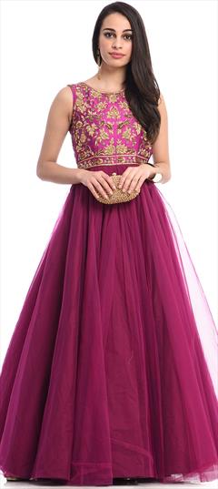 Designer, Festive, Reception Purple and Violet color Salwar Kameez in Net fabric with Anarkali Lace work : 1879643