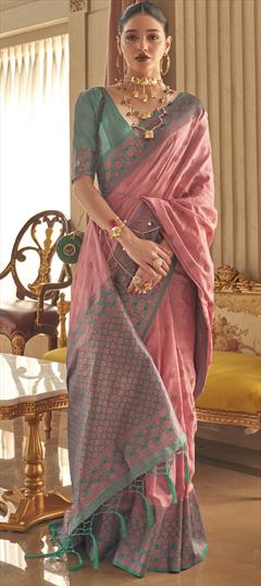 Party Wear, Traditional Pink and Majenta color Saree in Handloom fabric with South Weaving work : 1879647