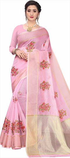 Party Wear, Traditional Pink and Majenta color Saree in Super Net fabric with Bengali Weaving work : 1879660