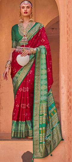 Party Wear, Traditional Red and Maroon color Saree in Art Silk, Silk fabric with South Weaving, Zari work : 1879794