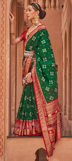 Party Wear, Traditional Green color Saree in Art Silk, Silk fabric with South Weaving, Zari work : 1879796