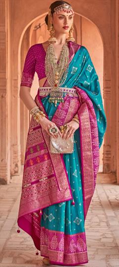 Party Wear, Traditional Blue color Saree in Art Silk, Silk fabric with South Weaving, Zari work : 1879811