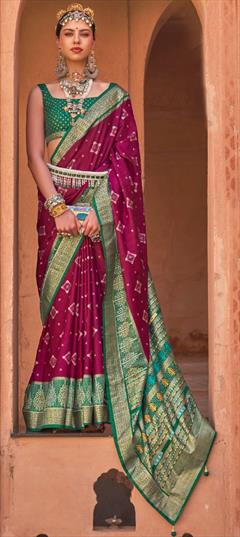 Party Wear, Traditional Pink and Majenta color Saree in Art Silk, Silk fabric with South Weaving, Zari work : 1879813
