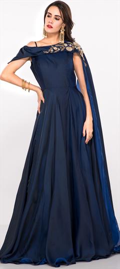 Designer, Reception Blue color Gown in Silk fabric with Embroidered, Thread work : 1879953
