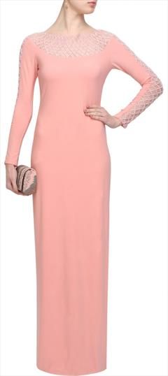 Designer, Party Wear Pink and Majenta color Gown in Georgette fabric with Embroidered, Thread work : 1880239