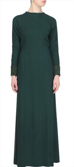 Designer, Party Wear Green color Gown in Georgette fabric with Embroidered, Thread work : 1880243