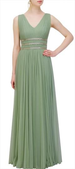 Designer, Party Wear Green color Gown in Georgette fabric with Embroidered, Thread work : 1880248