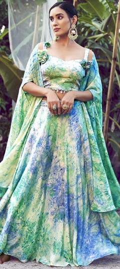 Engagement, Mehendi Sangeet, Reception Blue color Ready to Wear Lehenga in Silk fabric with Flared Printed work : 1880256