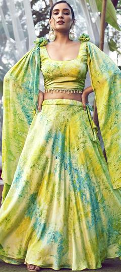 Engagement, Mehendi Sangeet, Reception Green color Ready to Wear Lehenga in Silk fabric with Flared Printed work : 1880260