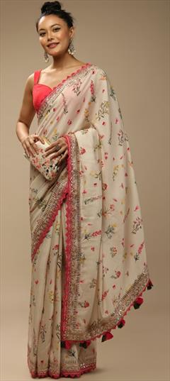 Party Wear, Traditional Beige and Brown color Saree in Art Silk fabric with South Embroidered, Printed, Sequence, Thread work : 1880721