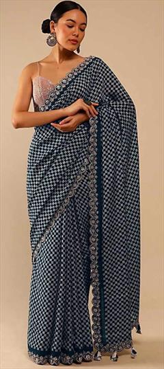 Party Wear, Traditional Blue color Saree in Art Silk fabric with South Embroidered, Printed, Sequence, Thread work : 1880730