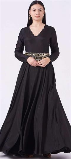 Designer, Engagement, Reception Black and Grey color Gown in Crepe Silk fabric with Gota Patti work : 1880755