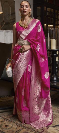Festive, Party Wear, Reception Pink and Majenta color Saree in Georgette fabric with Classic Weaving work : 1880814