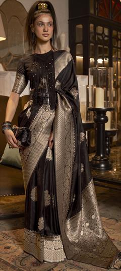 Festive, Party Wear, Reception Black and Grey color Saree in Georgette fabric with Classic Weaving work : 1880815