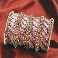Pink and Majenta color Bangles in Metal Alloy studded with Kundan & Gold Rodium Polish : 1881018