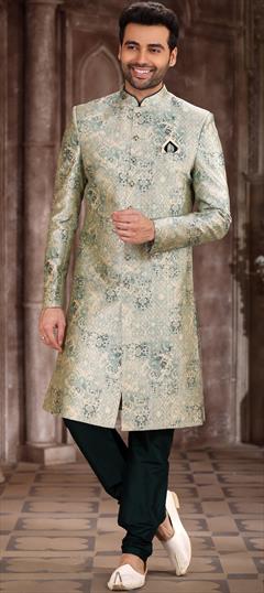 Party Wear Green color Sherwani in Art Silk fabric with Printed work : 1881050