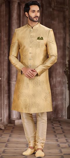 Party Wear Yellow color Sherwani in Art Silk fabric with Printed work : 1881054