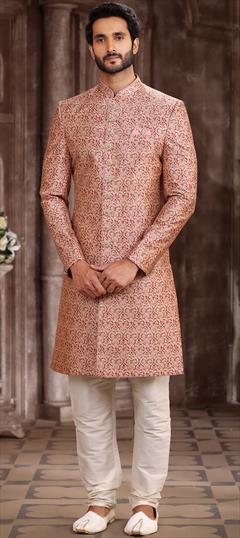Party Wear Pink and Majenta color Sherwani in Art Silk fabric with Printed work : 1881058