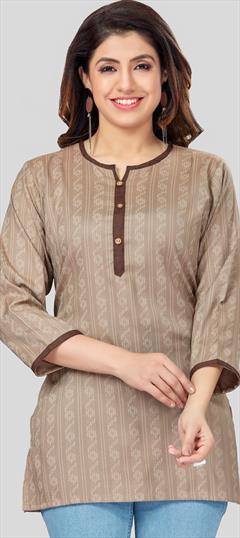 Casual Beige and Brown color Kurti in Rayon fabric with Curved, Long Sleeve Printed work : 1881125