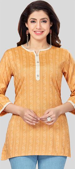 Casual Yellow color Kurti in Rayon fabric with Curved, Long Sleeve Printed work : 1881128
