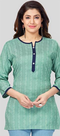 Casual Green color Kurti in Rayon fabric with Curved, Long Sleeve Printed work : 1881133