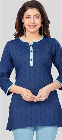 Casual Blue color Kurti in Rayon fabric with Curved, Long Sleeve Printed work : 1881134