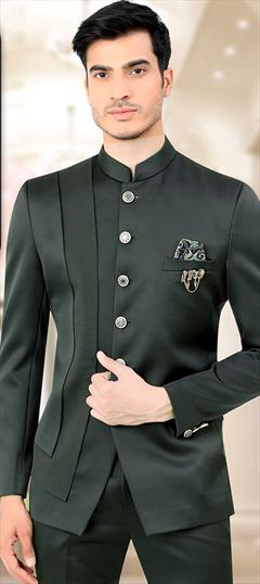Festive Green color Blazer in Rayon, Satin Silk fabric with Broches work : 1881208