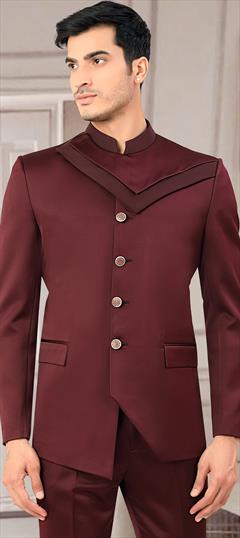 Festive Red and Maroon color Blazer in Rayon, Satin Silk fabric with Thread work : 1881211