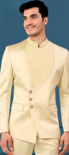 Festive Beige and Brown color Blazer in Rayon, Satin Silk fabric with Thread work : 1881213