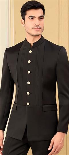 Festive Black and Grey color Blazer in Rayon, Satin Silk fabric with Thread work : 1881214