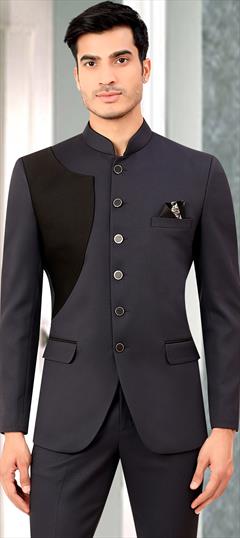 Festive Black and Grey color Blazer in Rayon fabric with Thread work : 1881215