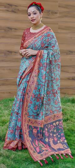 Casual, Traditional Blue color Saree in Cotton fabric with Bengali Printed work : 1881357