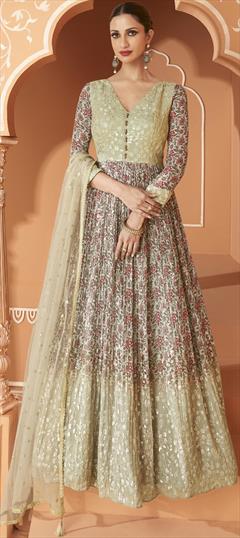 Festive, Party Wear, Reception Multicolor color Gown in Georgette fabric with Anarkali Printed, Sequence, Thread work : 1881582