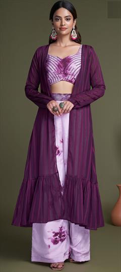 Party Wear Purple and Violet color Co-ords Set in Silk fabric with Embroidered, Thread work : 1881626